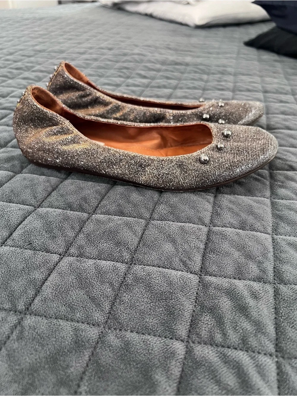 Lanvin Ballet Flats Women’s Size 6 Metallic Silver Sparkle Parisian Shoes